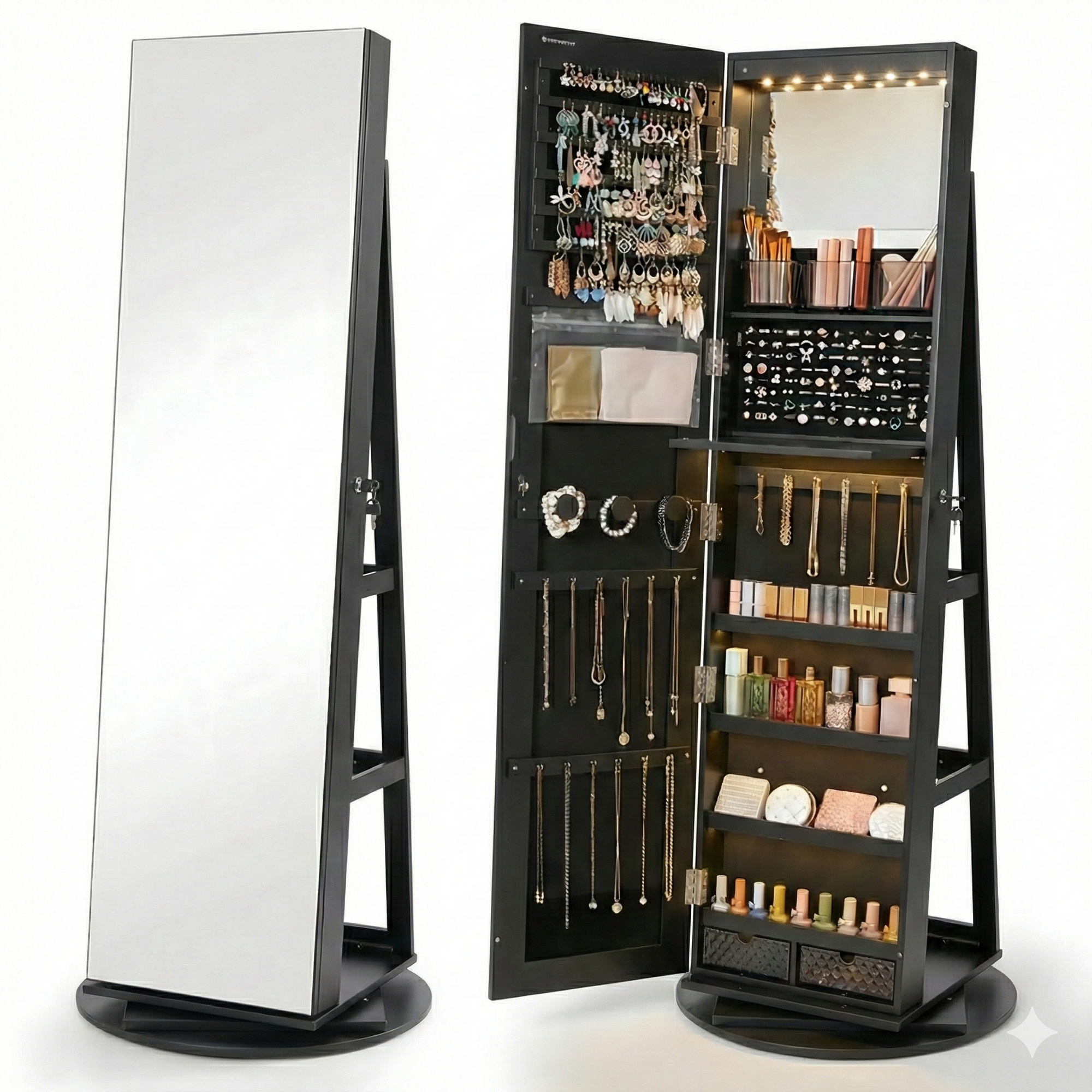 Espelho Porta Joias 360° com Organizador Interno